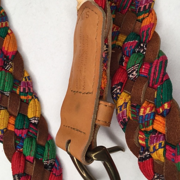 Tan Leather Strip & Colorful Bungee Cord Braided Belt With Heavy Metal Buckle - Picture 3 of 4